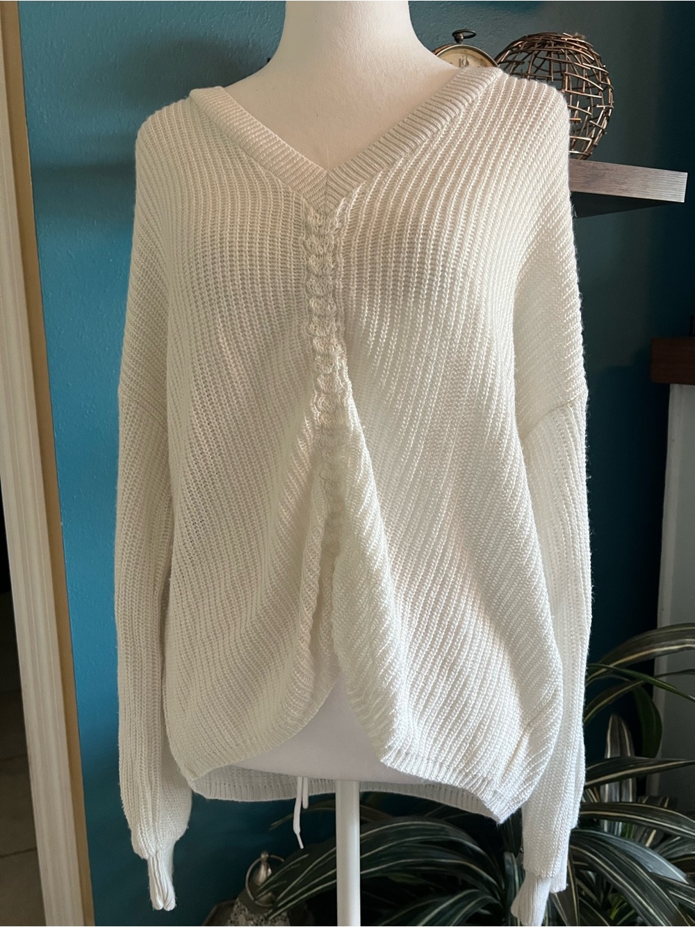 EARTHBOUND Cream V-Neck Cable-Front Knit Sweater